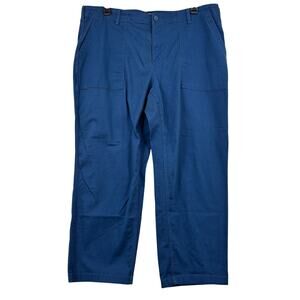 Lands End Pants 20W Blue High Rise Utility Straight Leg Pockets Cotton Stretch